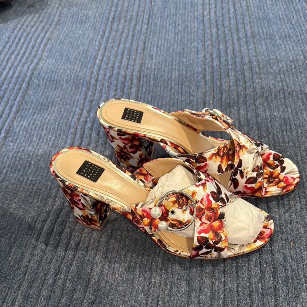 White House Black Market Red and Orange Heels with Floral Pattern
